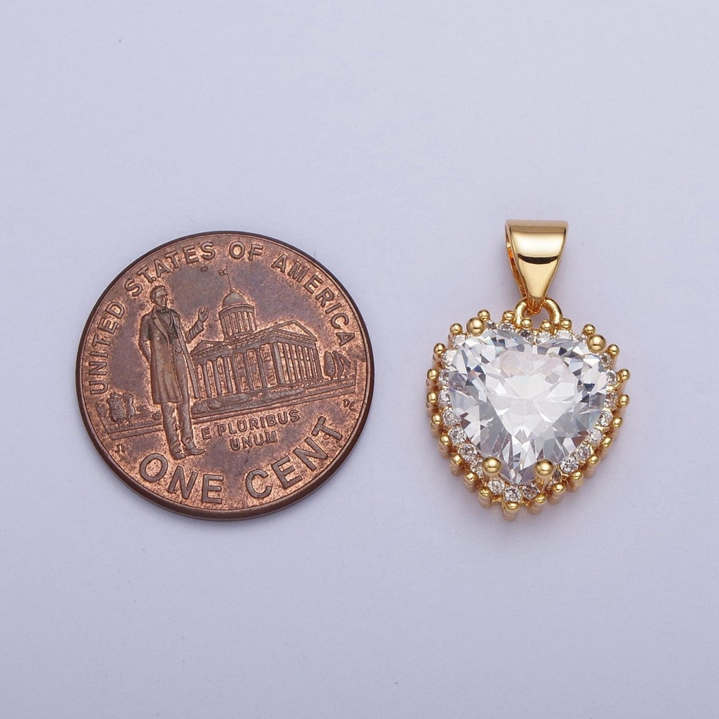 24K Gold plated Heart Clear Cubic Zirconia Heart Pendant X-445 - DLUXCA