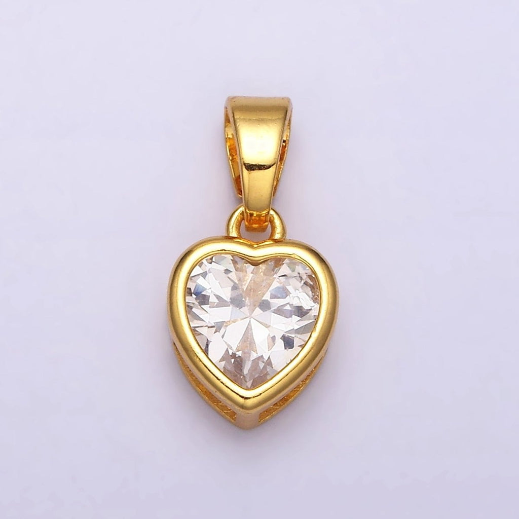 24K Gold plated Heart Clear CZ Bezel Mini Pendant in Gold & Silver | AA445 AA446