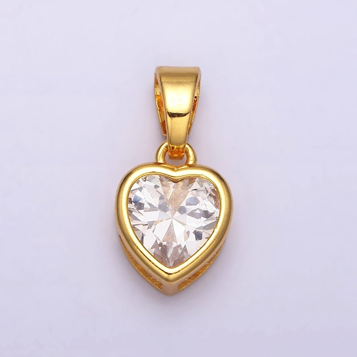 24K Gold plated Heart Clear CZ Bezel Mini Pendant in Gold & Silver | AA445 AA446