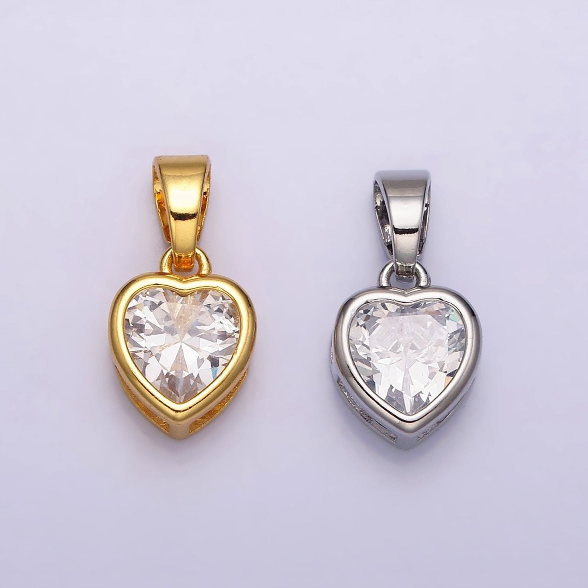 24K Gold plated Heart Clear CZ Bezel Mini Pendant in Gold & Silver | AA445 AA446