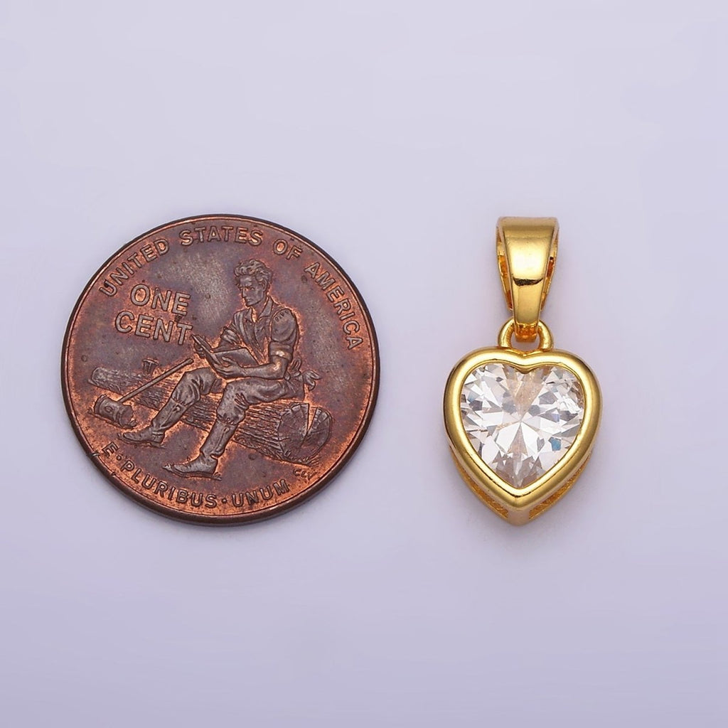 24K Gold plated Heart Clear CZ Bezel Mini Pendant in Gold & Silver | AA445 AA446