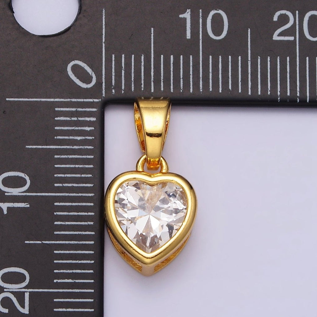 24K Gold plated Heart Clear CZ Bezel Mini Pendant in Gold & Silver | AA445 AA446