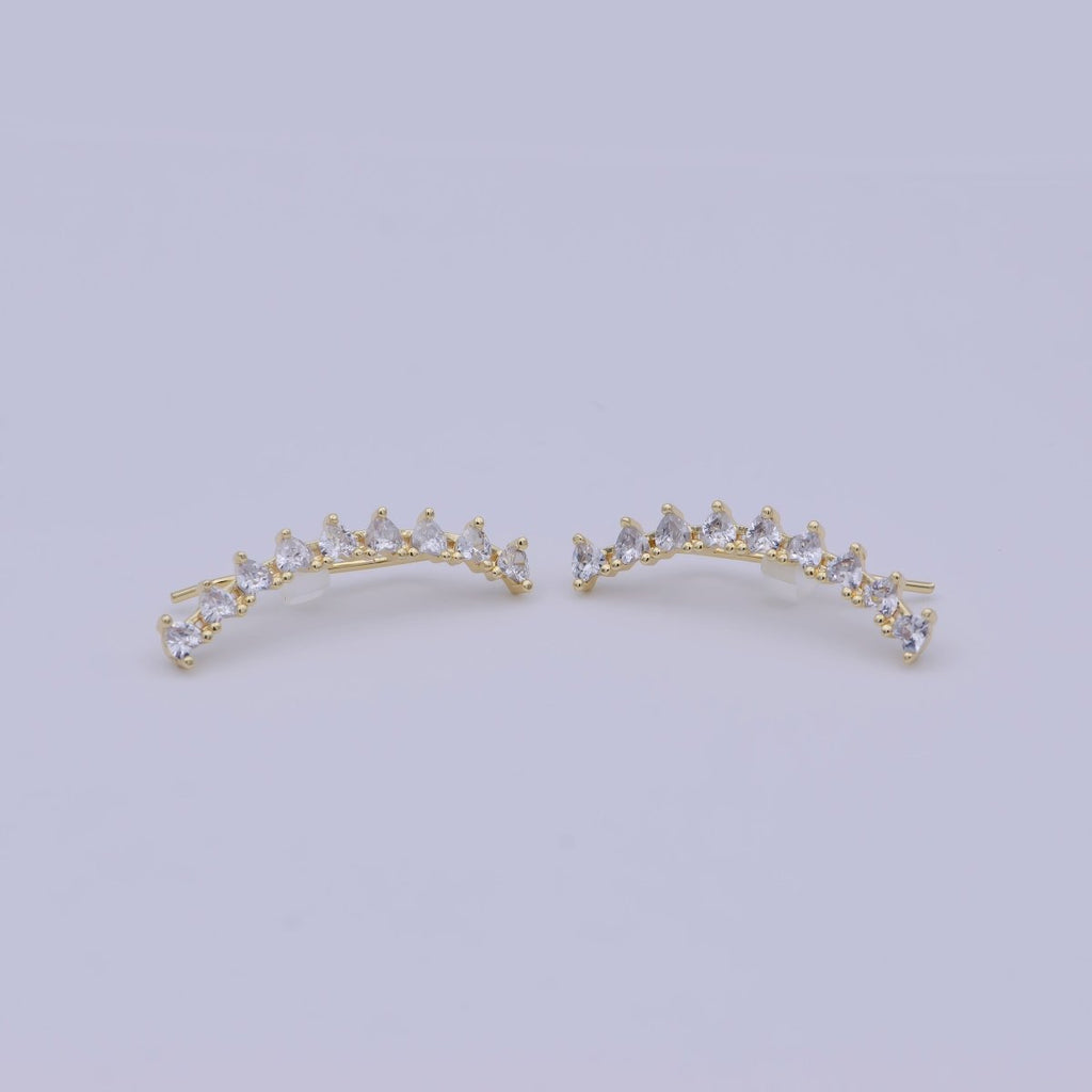 24K Gold plated Heart Clear CZ Lined Ear Climber Earrings | AB1199 - DLUXCA