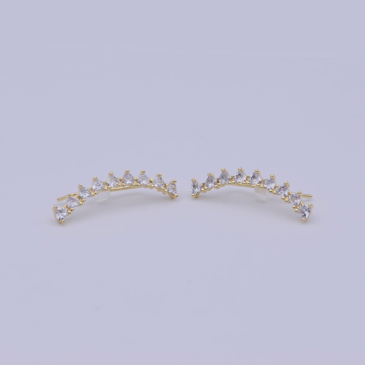 24K Gold plated Heart Clear CZ Lined Ear Climber Earrings | AB1199 - DLUXCA