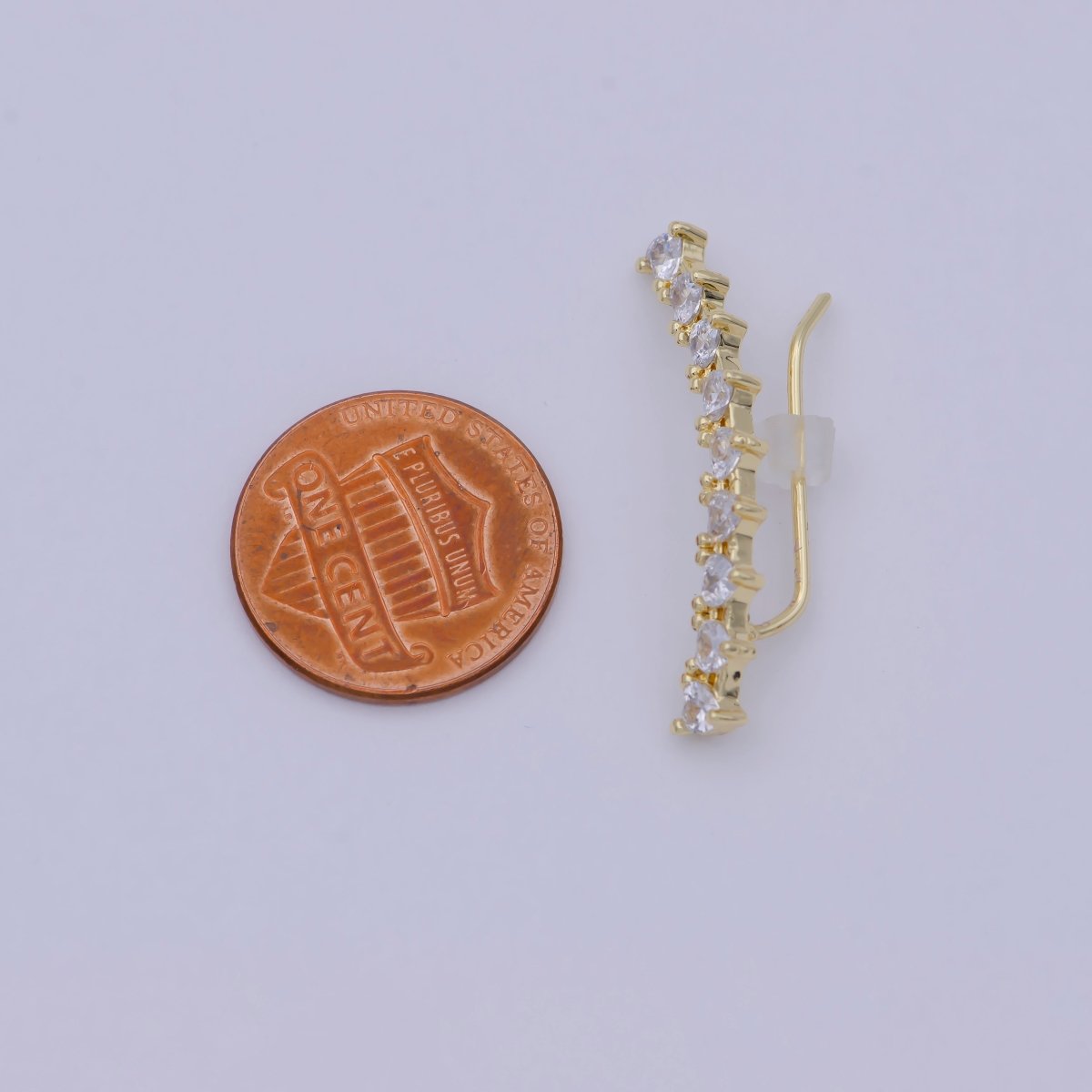 24K Gold plated Heart Clear CZ Lined Ear Climber Earrings | AB1199 - DLUXCA