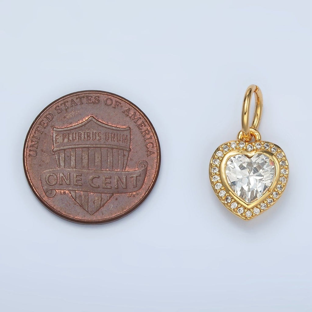 24K Gold plated Heart Clear CZ Micro Paved Charm in Gold & Silver | AG859 - DLUXCA