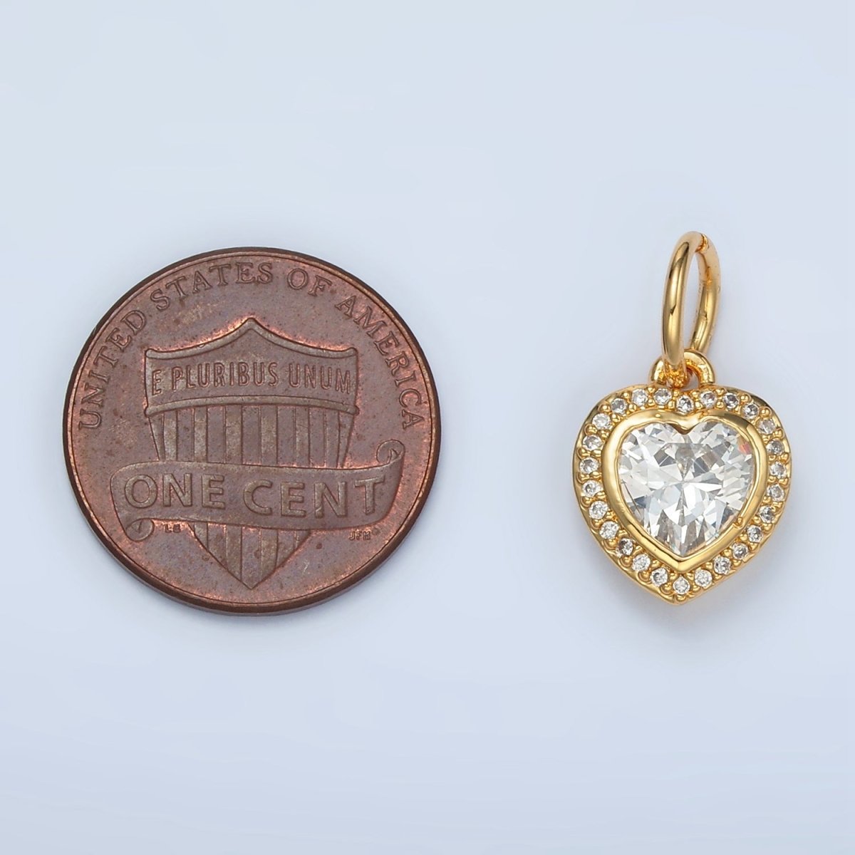 24K Gold plated Heart Clear CZ Micro Paved Charm in Gold & Silver | AG859 - DLUXCA