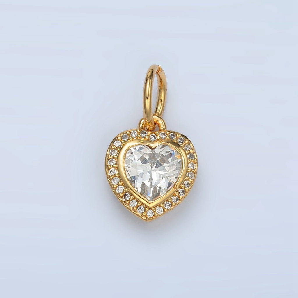 24K Gold plated Heart Clear CZ Micro Paved Charm in Gold & Silver | AG859 - DLUXCA
