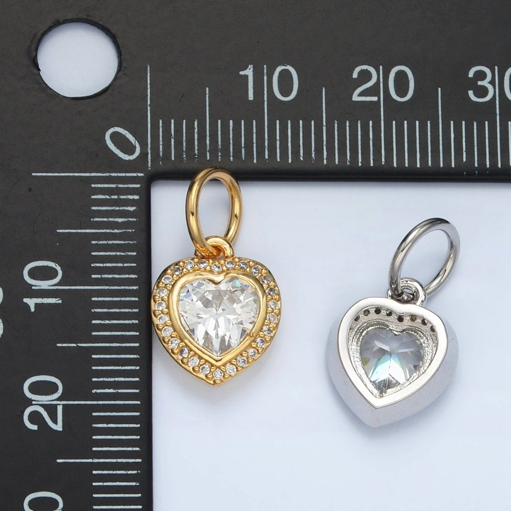 24K Gold plated Heart Clear CZ Micro Paved Charm in Gold & Silver | AG859 - DLUXCA