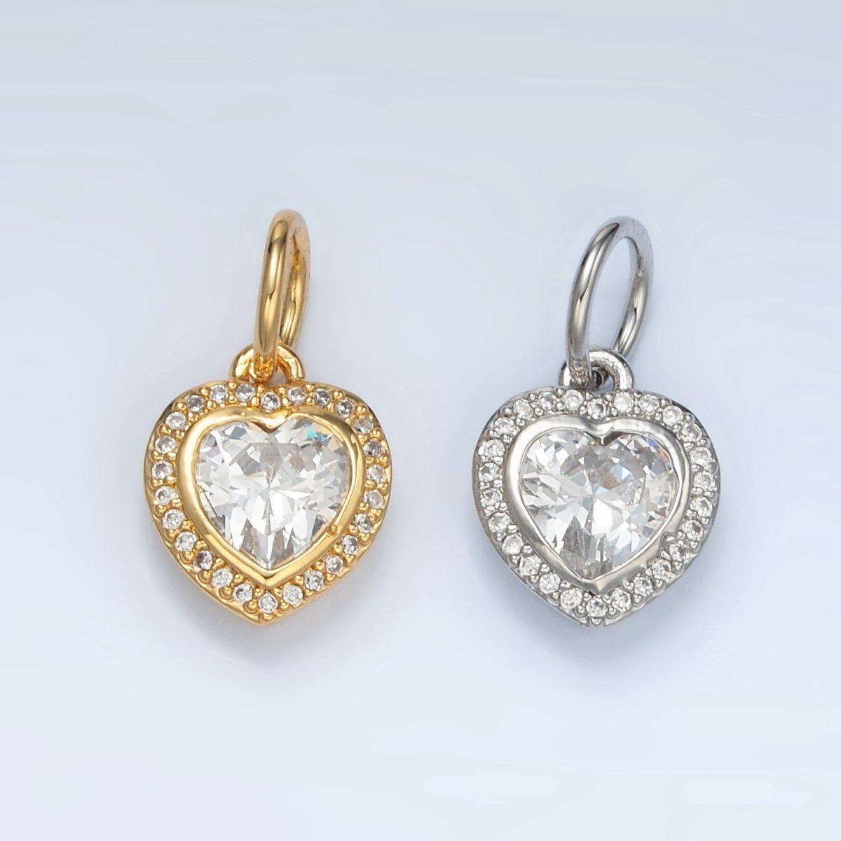 24K Gold plated Heart Clear CZ Micro Paved Charm in Gold & Silver | AG859 - DLUXCA