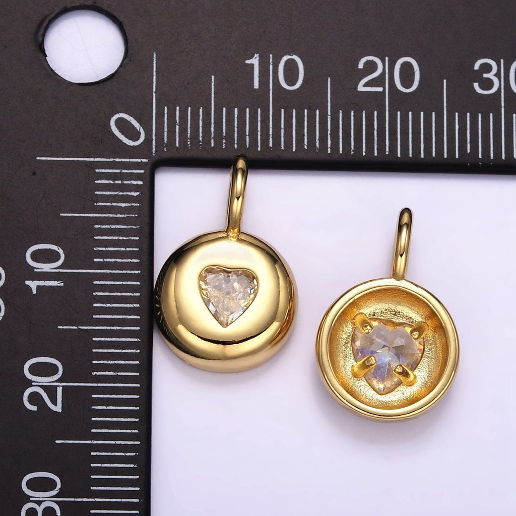 24K Gold plated Heart Clear CZ Round Bezel Pendant | M123 - DLUXCA