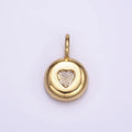 24K Gold plated Heart Clear CZ Round Bezel Pendant | M123 - DLUXCA