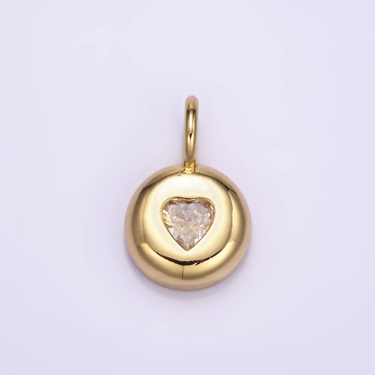 24K Gold plated Heart Clear CZ Round Bezel Pendant | M123 - DLUXCA