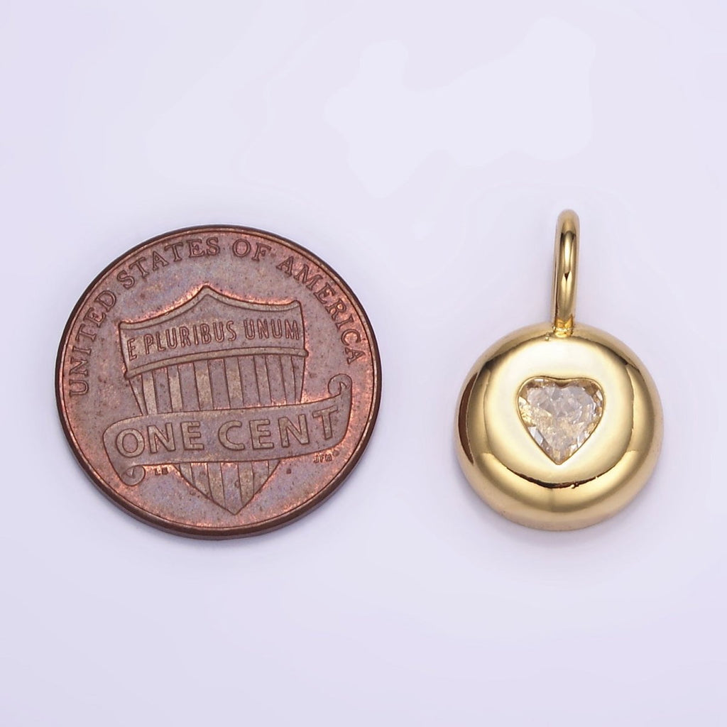 24K Gold plated Heart Clear CZ Round Bezel Pendant | M123 - DLUXCA