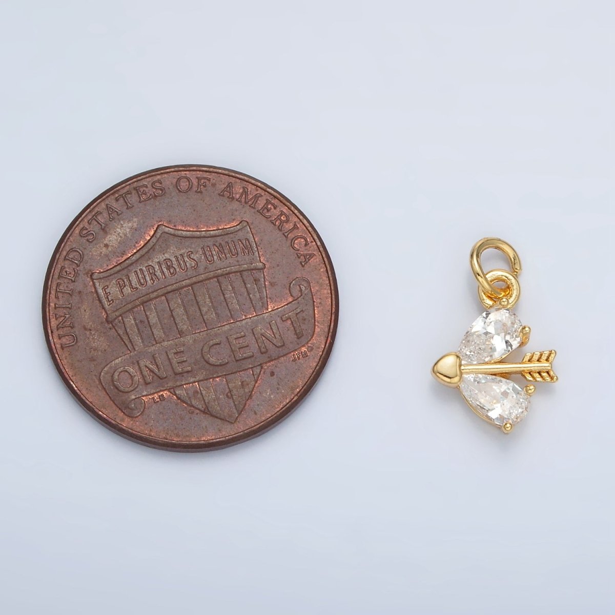 24K Gold plated Heart CZ Cupid Arrow Charm | AC107 - DLUXCA