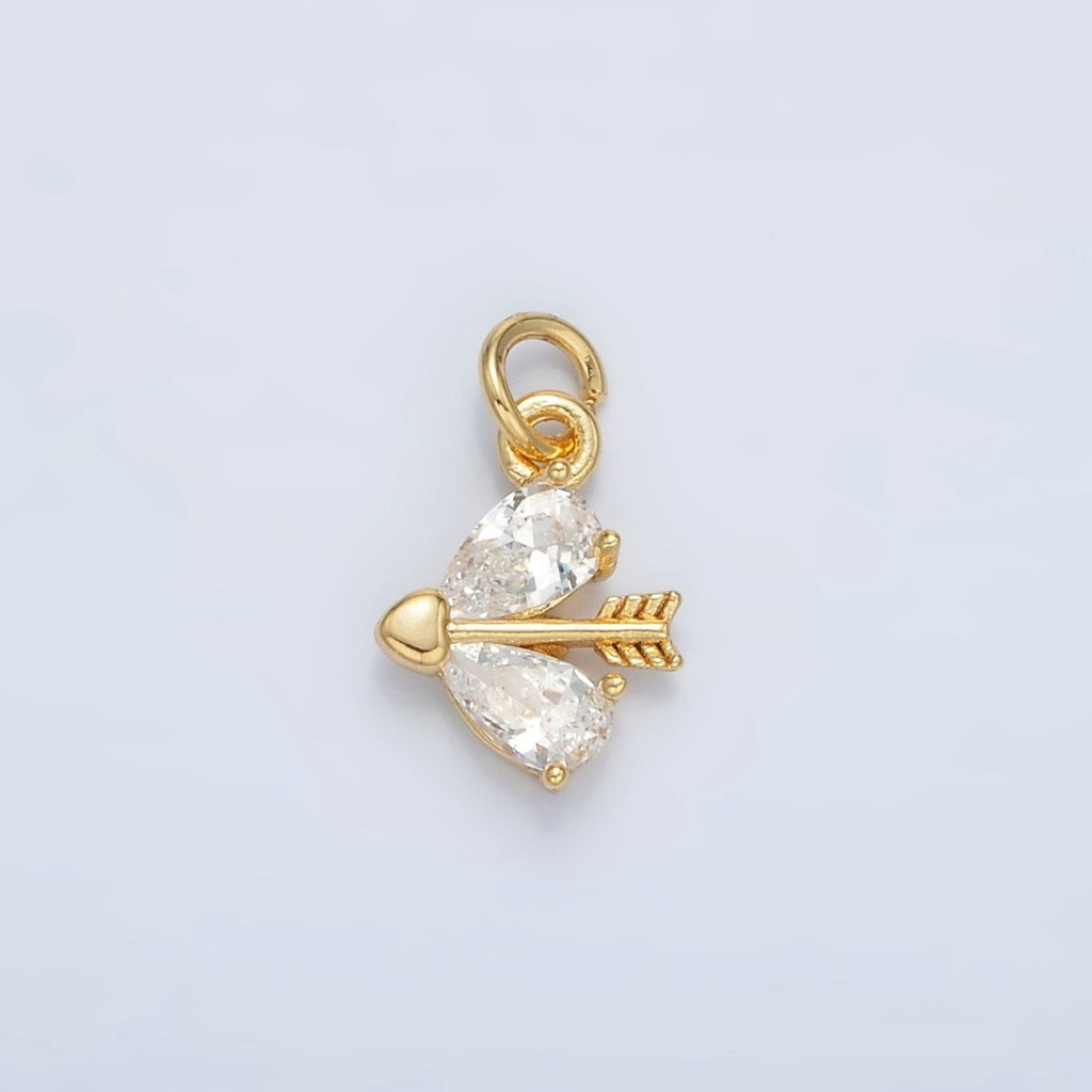 24K Gold plated Heart CZ Cupid Arrow Charm | AC107 - DLUXCA
