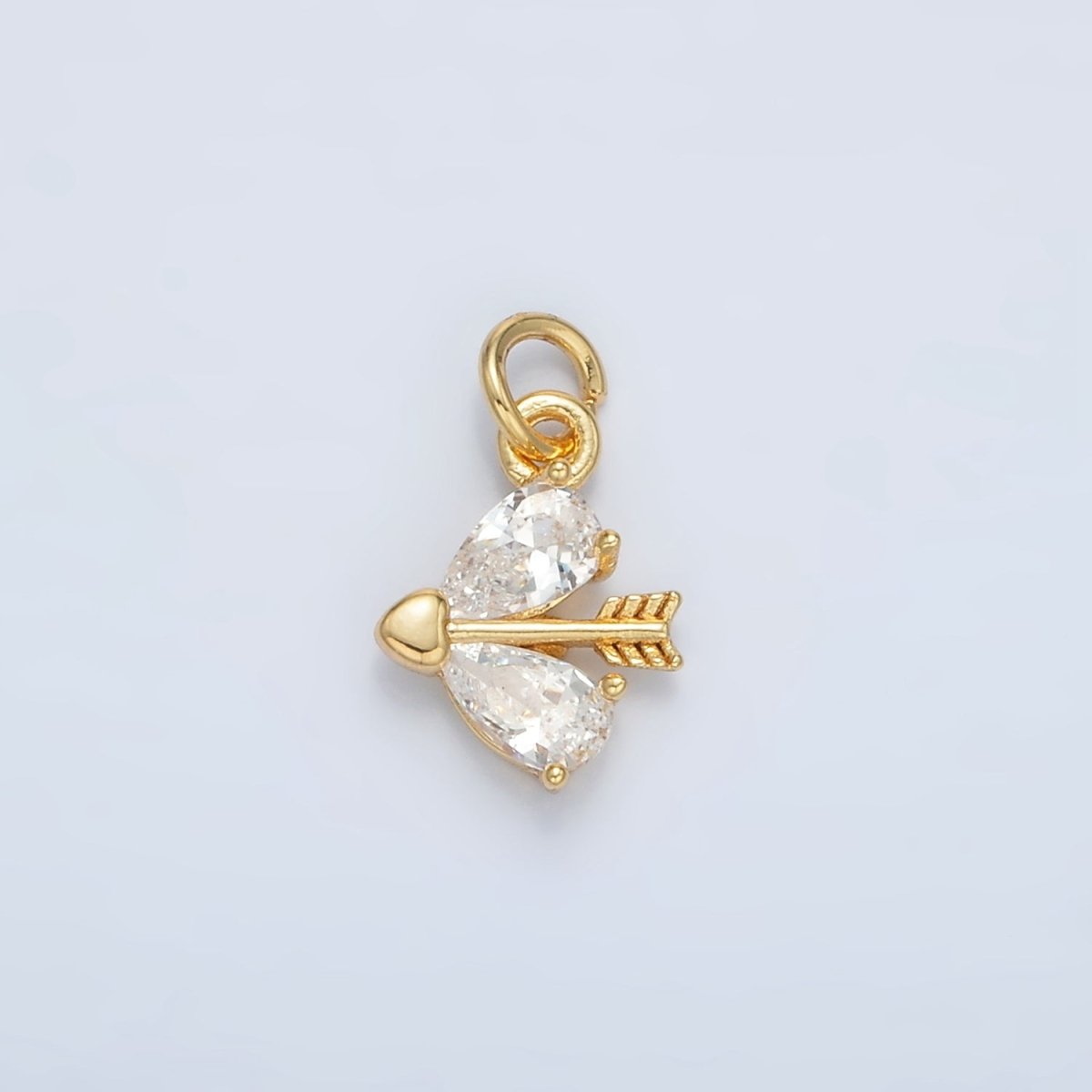24K Gold plated Heart CZ Cupid Arrow Charm | AC107 - DLUXCA