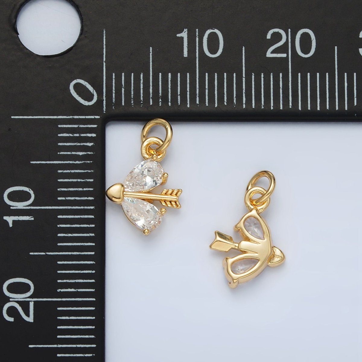 24K Gold plated Heart CZ Cupid Arrow Charm | AC107 - DLUXCA