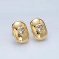 24K Gold plated Heart CZ Dome Bar Band Stud Earrings | Q350 - DLUXCA