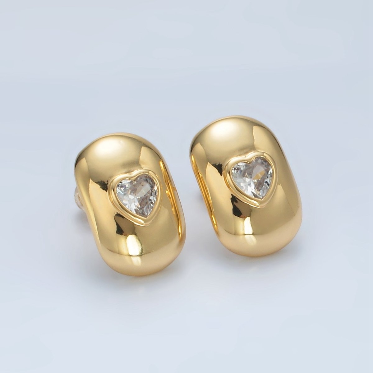 24K Gold plated Heart CZ Dome Bar Band Stud Earrings | Q350 - DLUXCA