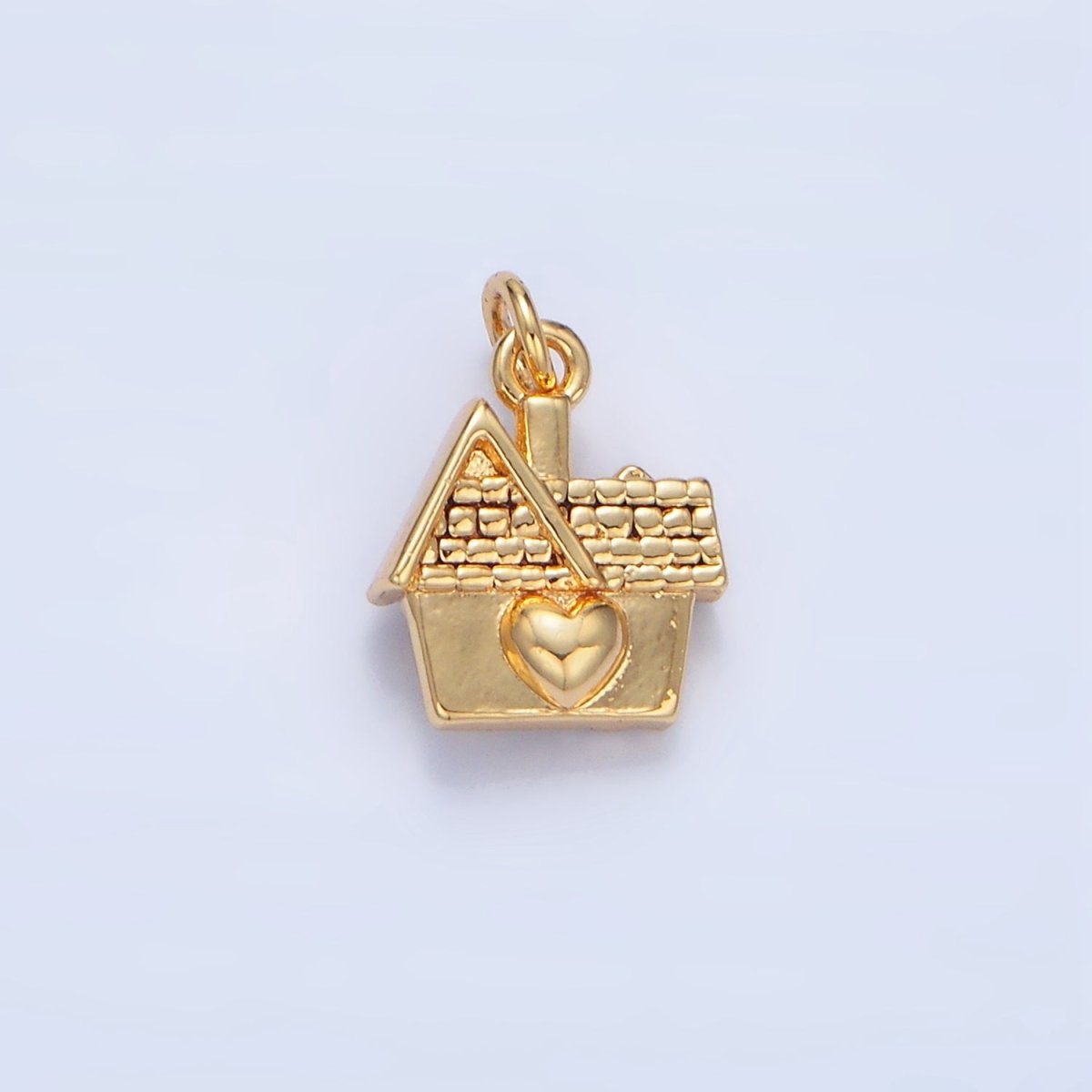 24K Gold plated Heart CZ House Home Mini Double Sided Charm | X853 - DLUXCA