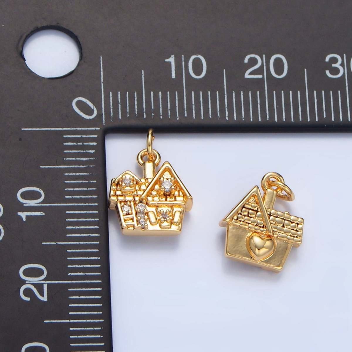 24K Gold plated Heart CZ House Home Mini Double Sided Charm | X853 - DLUXCA