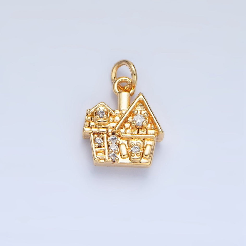 24K Gold plated Heart CZ House Home Mini Double Sided Charm | X853 - DLUXCA