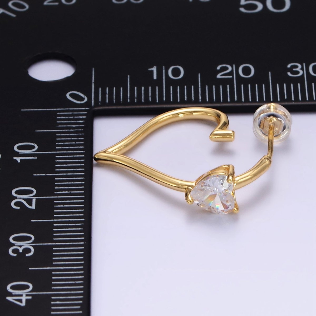 24K Gold plated Heart CZ J - Shaped Hoop Earrings | AB1185 - DLUXCA