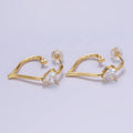 24K Gold plated Heart CZ J - Shaped Hoop Earrings | AB1185 - DLUXCA