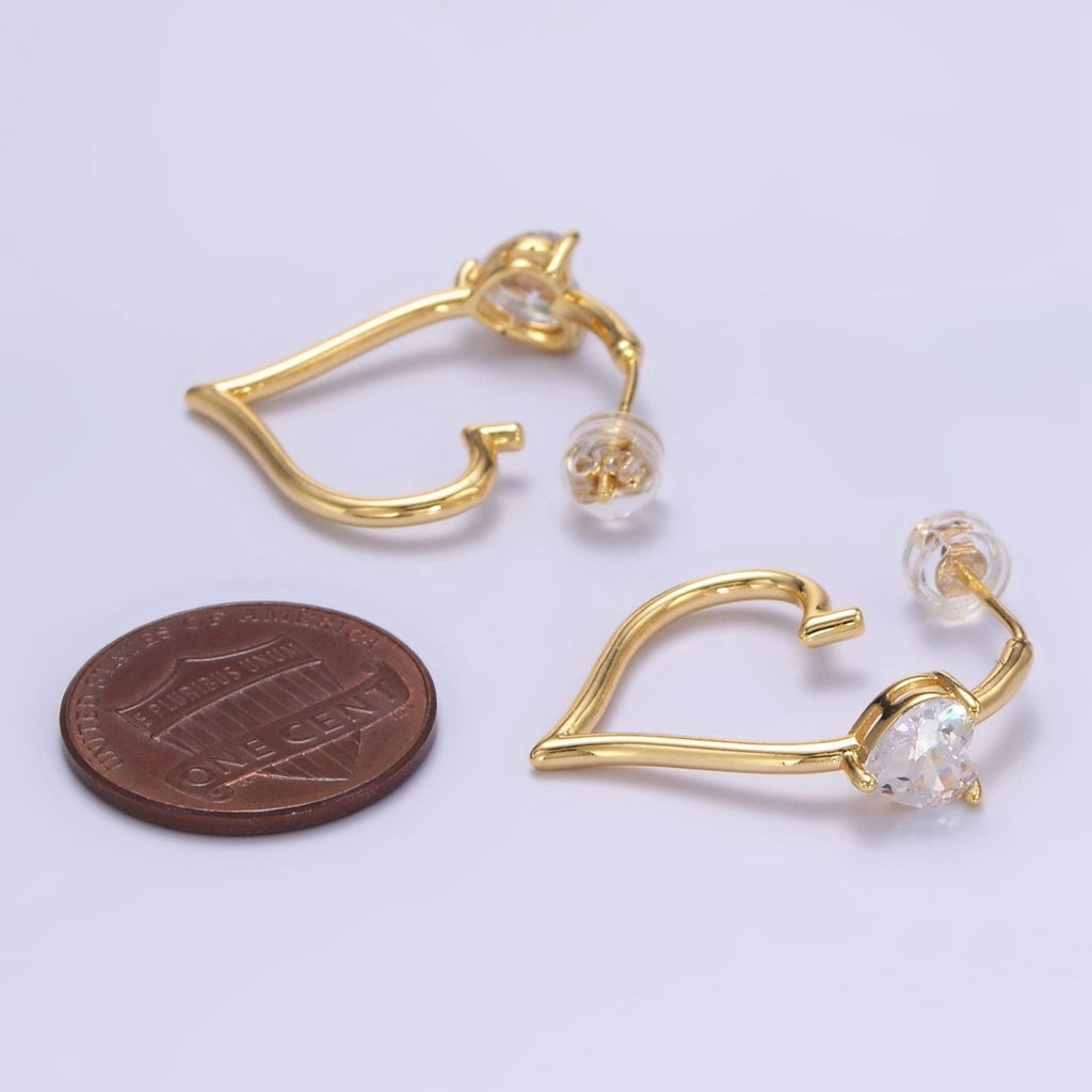 24K Gold plated Heart CZ J - Shaped Hoop Earrings | AB1185 - DLUXCA