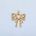 24K Gold plated Heart CZ Molten Ribbon Bow Pendant | AA073 - DLUXCA
