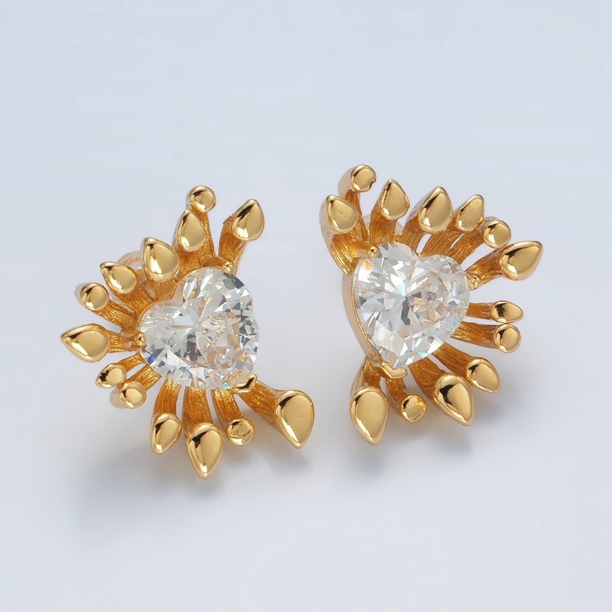 24K Gold plated Heart CZ Multiple Band Stud Earrings Set | T362 - DLUXCA
