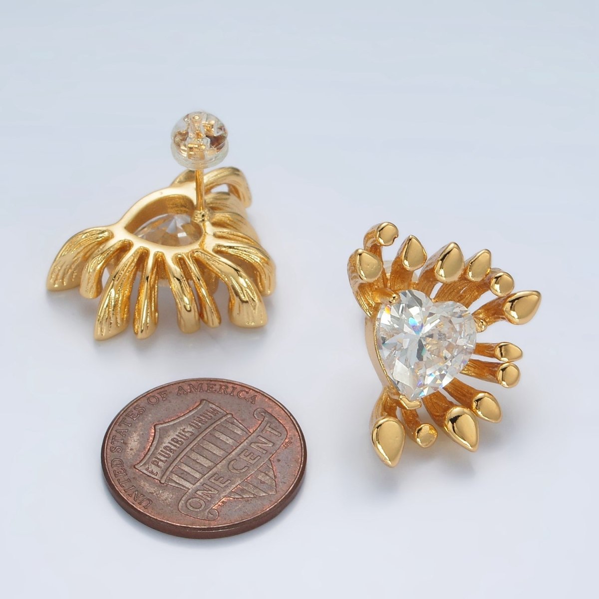 24K Gold plated Heart CZ Multiple Band Stud Earrings Set | T362 - DLUXCA