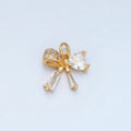 24K Gold plated Heart CZ Ribbon Baguette Charm in Gold & Silver | E386 - DLUXCA