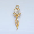 24K Gold plated Heart CZ Ribbon Bow Curved Micro Paved Drop Charm | X298 - DLUXCA