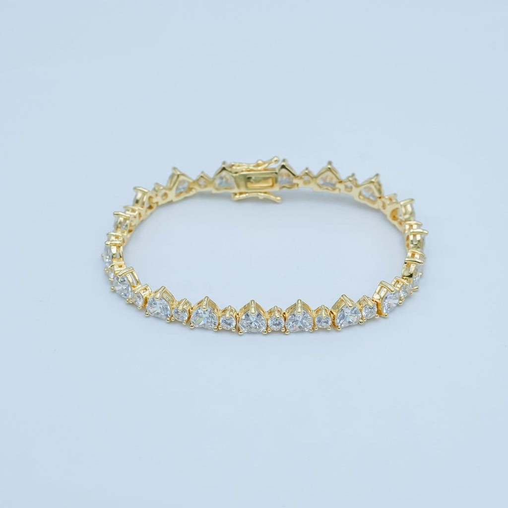 24K Gold plated Heart CZ Tennis Chain 7 Inch Bracelet in Gold & Silver | WA - 2859 WA - 2860 - DLUXCA