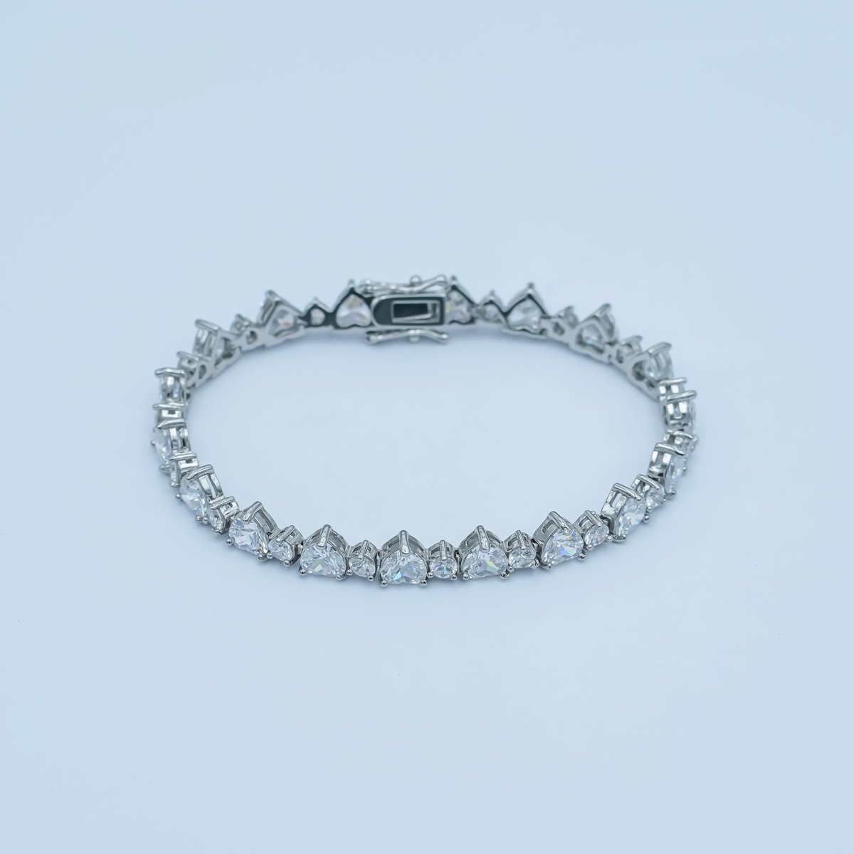 24K Gold plated Heart CZ Tennis Chain 7 Inch Bracelet in Gold & Silver | WA - 2859 WA - 2860 - DLUXCA