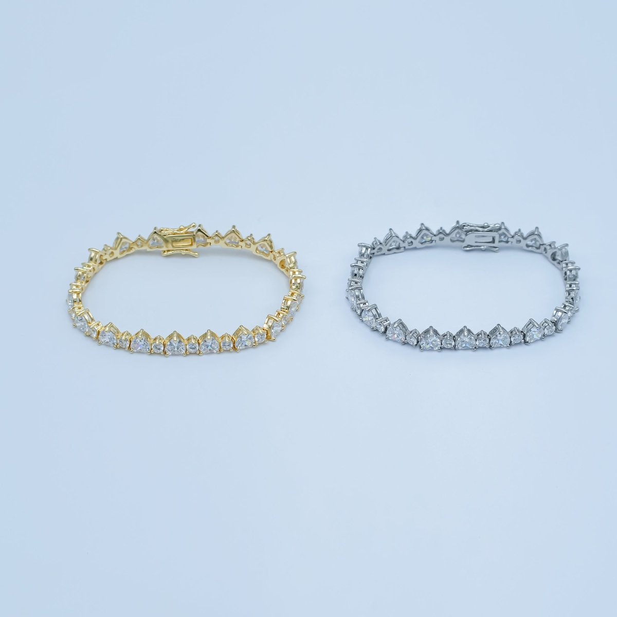 24K Gold plated Heart CZ Tennis Chain 7 Inch Bracelet in Gold & Silver | WA - 2859 WA - 2860 - DLUXCA