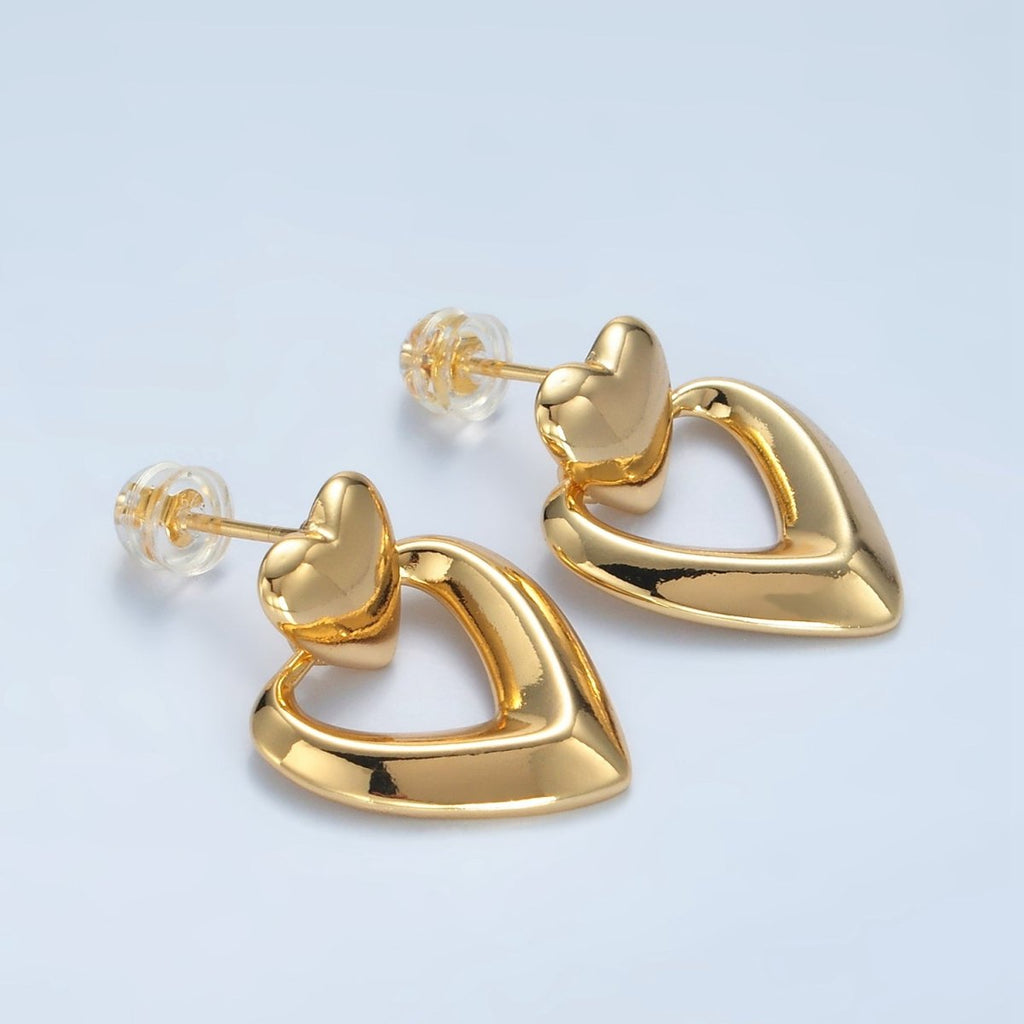 24K Gold plated Heart Edged Door Knocker Drop Stud Earrings | AD654 - DLUXCA
