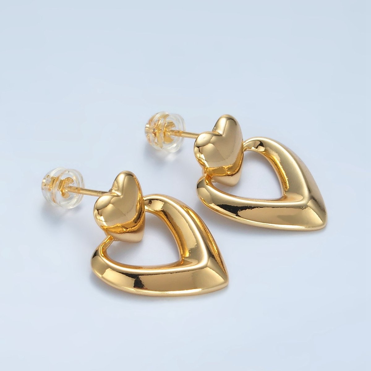 24K Gold plated Heart Edged Door Knocker Drop Stud Earrings | AD654 - DLUXCA