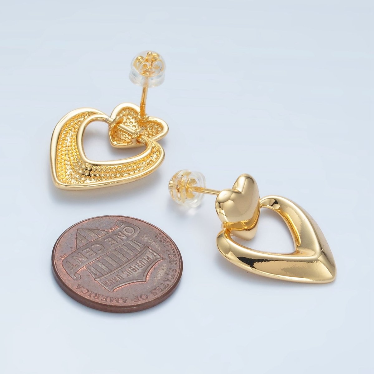 24K Gold plated Heart Edged Door Knocker Drop Stud Earrings | AD654 - DLUXCA