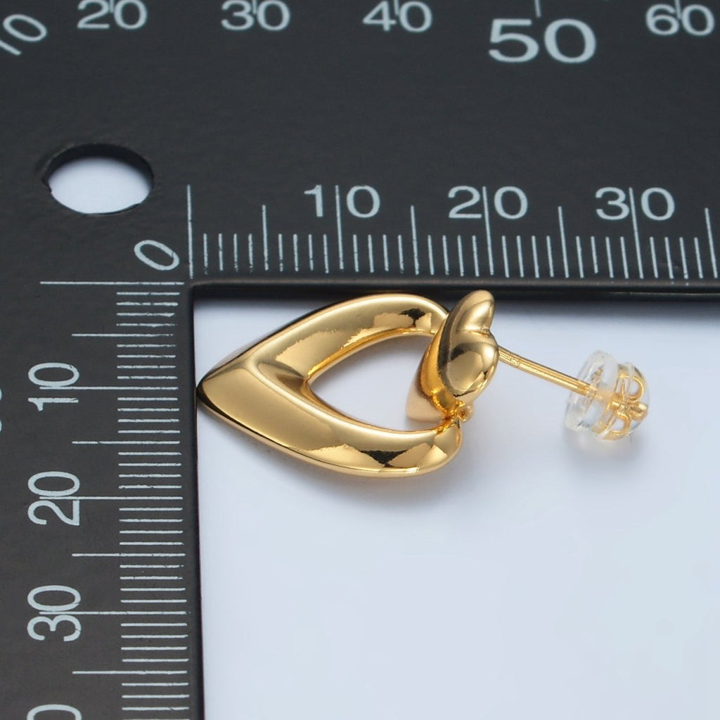 24K Gold plated Heart Edged Door Knocker Drop Stud Earrings | AD654 - DLUXCA