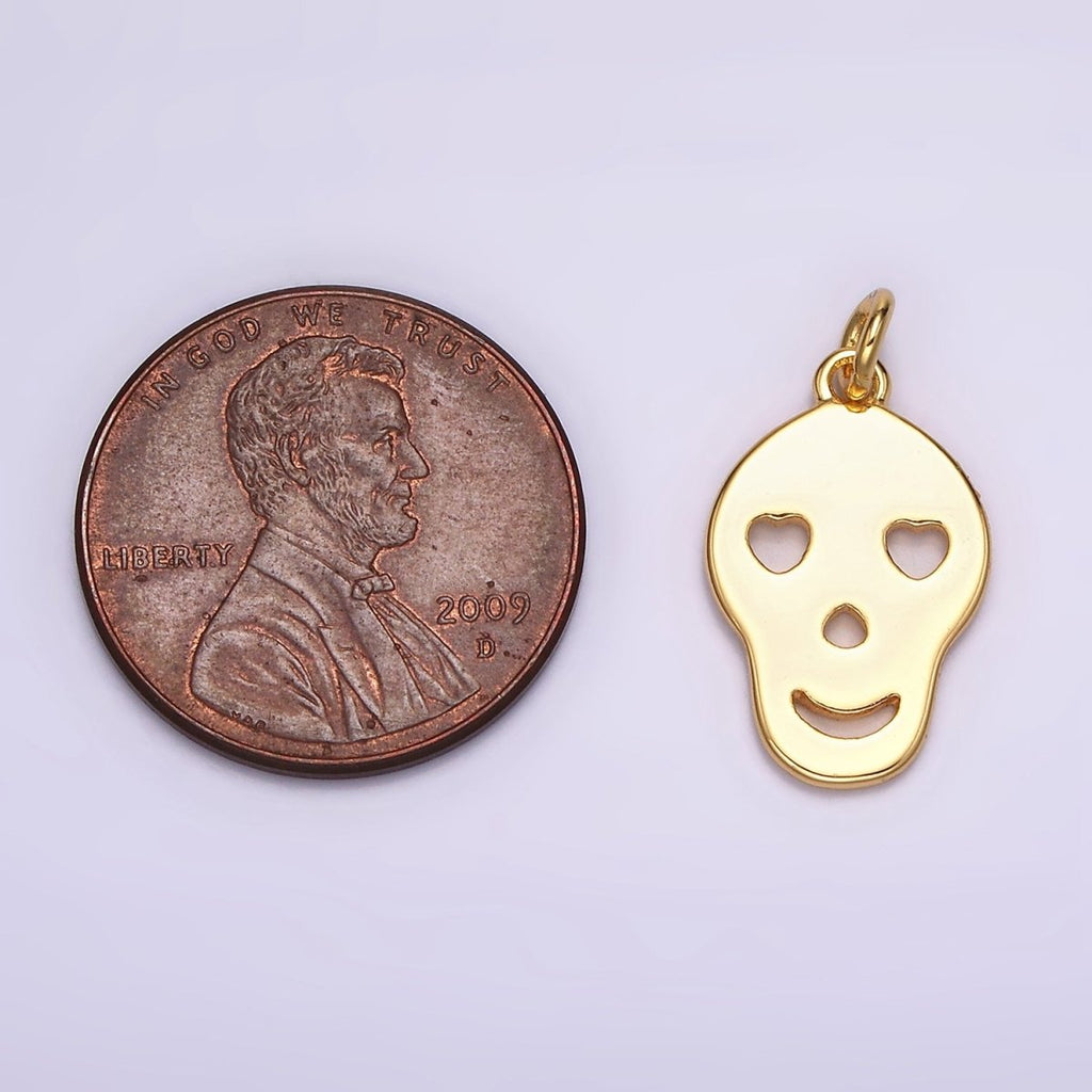 24K Gold plated Heart Eyes Skeleton Skull Minimalist Charm | AC868 - DLUXCA