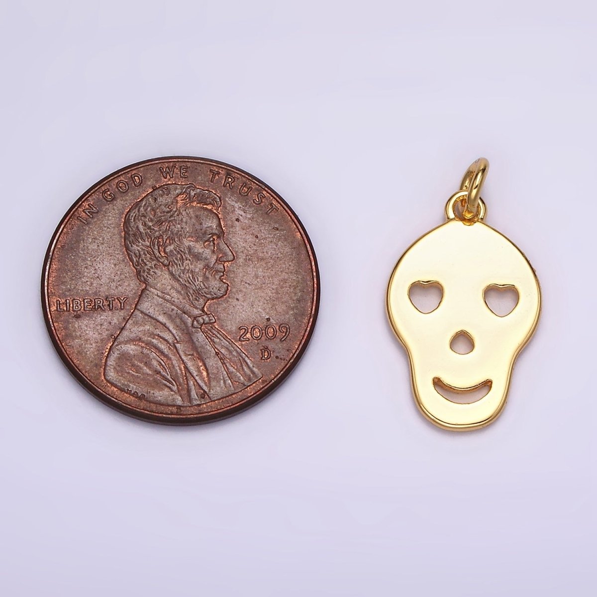 24K Gold plated Heart Eyes Skeleton Skull Minimalist Charm | AC868 - DLUXCA