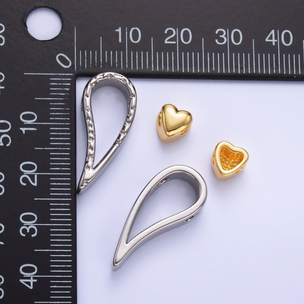 24K Gold plated Heart Geometric Teardrop Mixed Metal Slide Charm Set | W825 