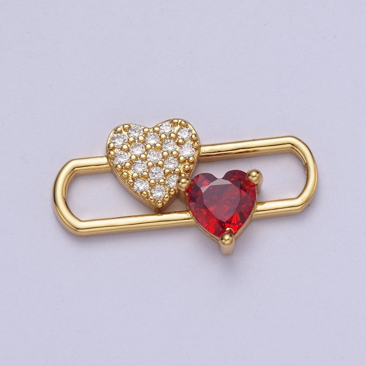 24K Gold plated Heart Love Pin Charm, Micro Pave Red Cubic Zirconia Love Heart AG-110 - DLUXCA