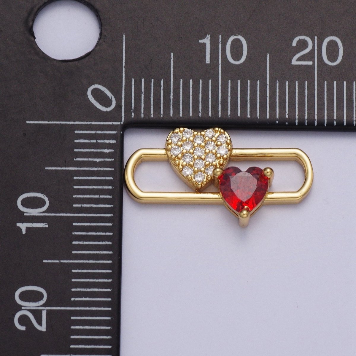 24K Gold plated Heart Love Pin Charm, Micro Pave Red Cubic Zirconia Love Heart AG-110 - DLUXCA