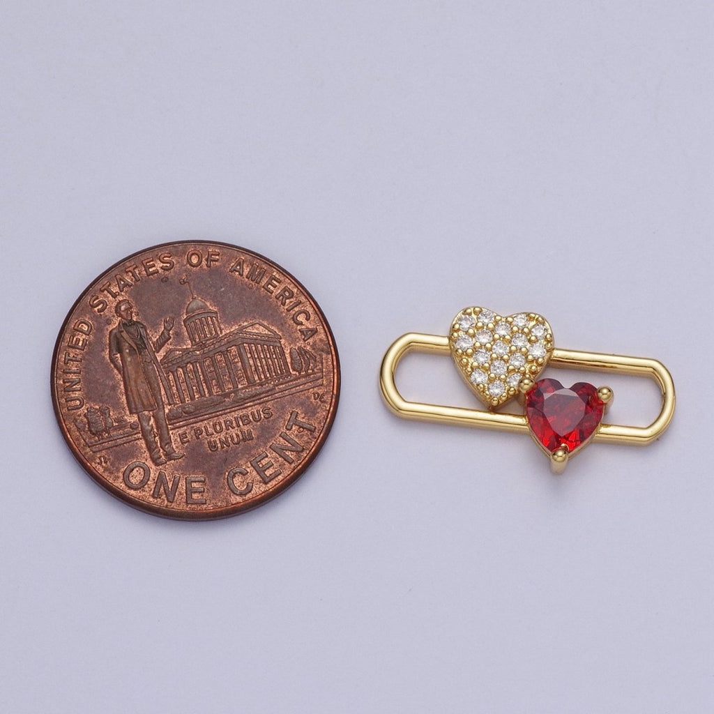 24K Gold plated Heart Love Pin Charm, Micro Pave Red Cubic Zirconia Love Heart AG-110 - DLUXCA