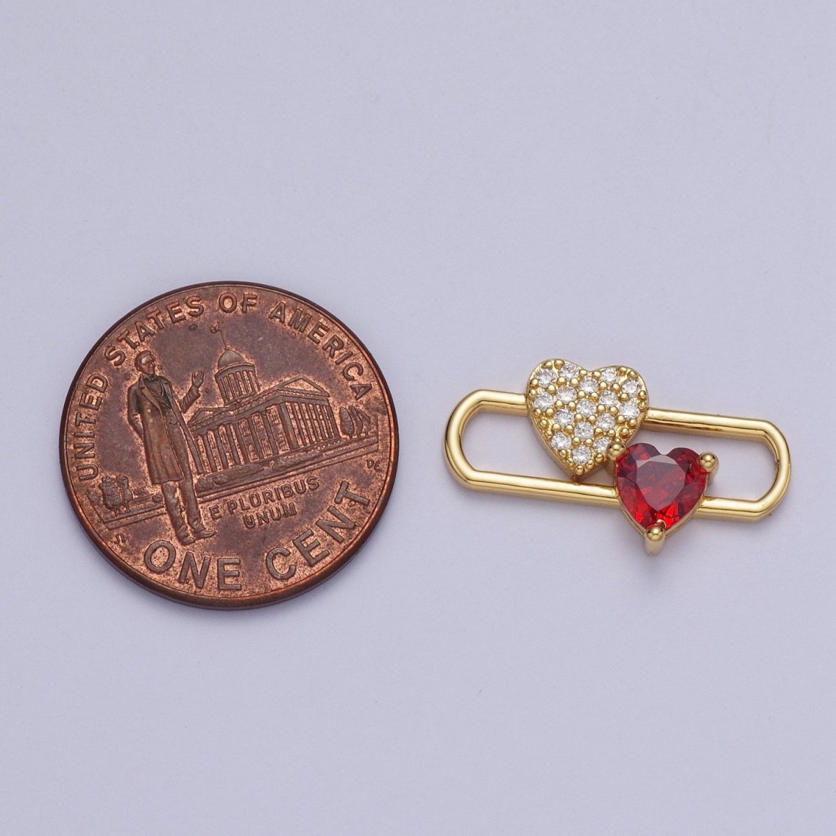 24K Gold plated Heart Love Pin Charm, Micro Pave Red Cubic Zirconia Love Heart AG-110 - DLUXCA