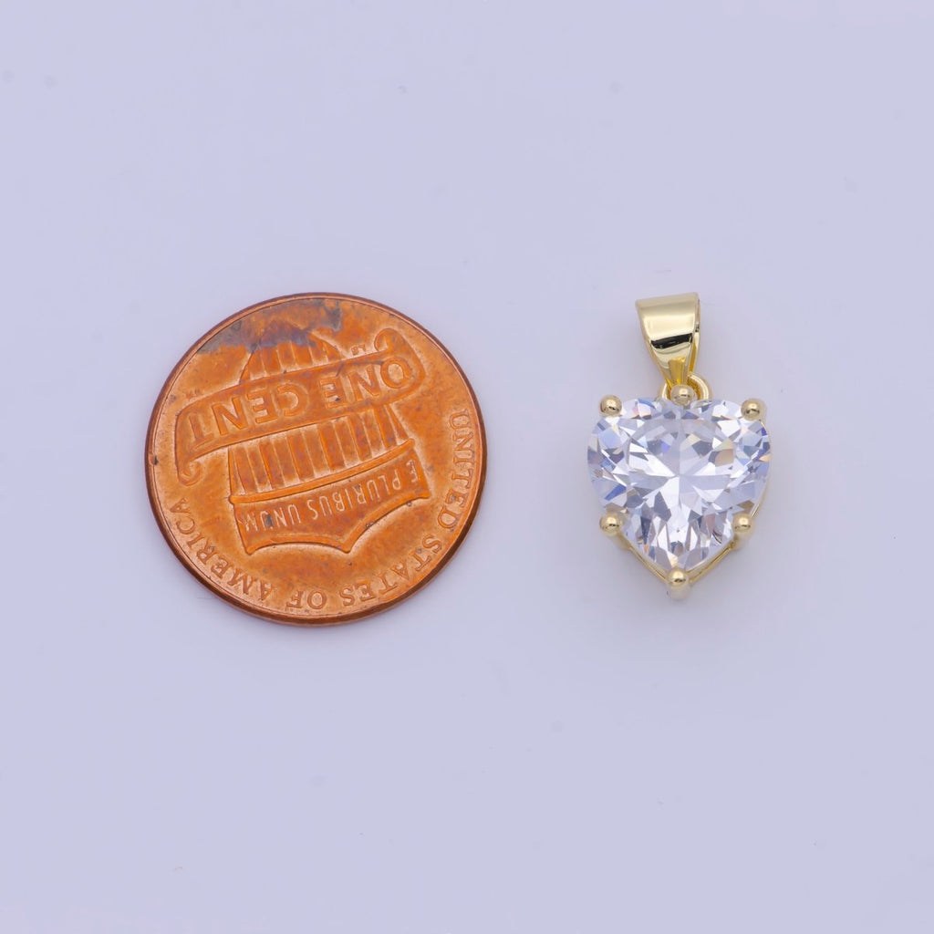 24K Gold plated Heart Love Pink, Clear Cubic Zirconia Pendant For Necklace Making | X-523 X-524